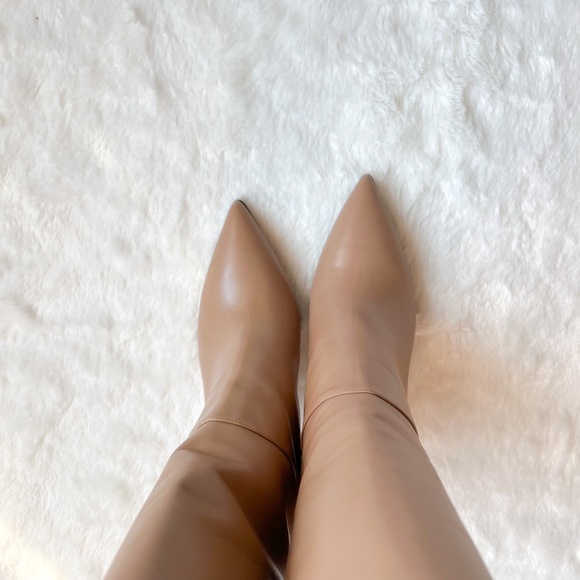$725 Loriblu Made In Italy Camel Taupe Knee High Boots High Heel Pointy Toe 40IT - Picture 13 of 15